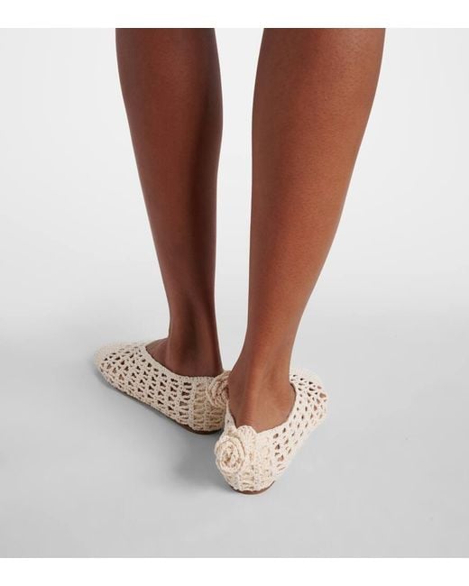 Magda Butrym White Floral-Applique Crochet Ballet Flats