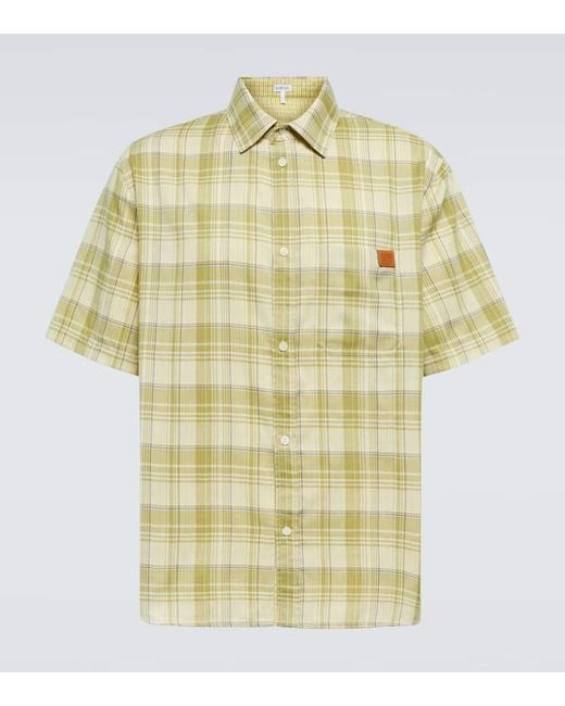 Camicia A Quadri Con Pelle di Loewe in Metallic da Uomo
