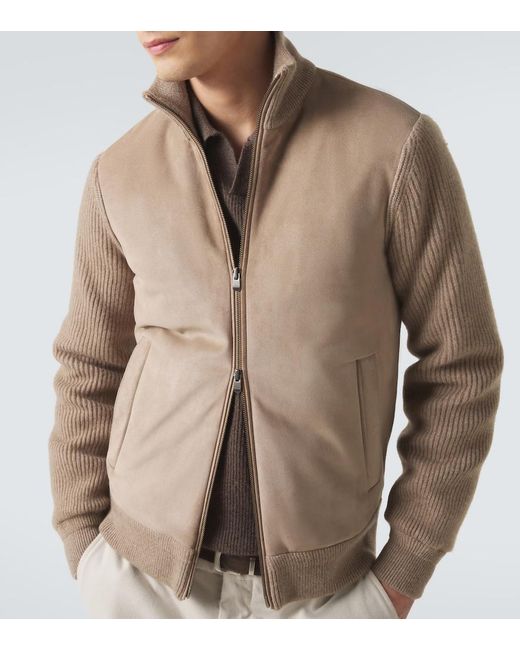 Agnona Natural Cashmere And Suede Bomber Jacket for men