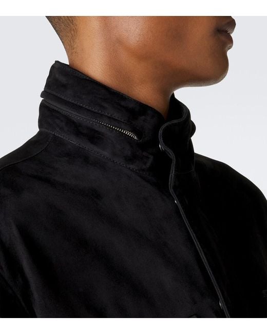 Tom Ford Black Hooded Suede Field Jacket for men
