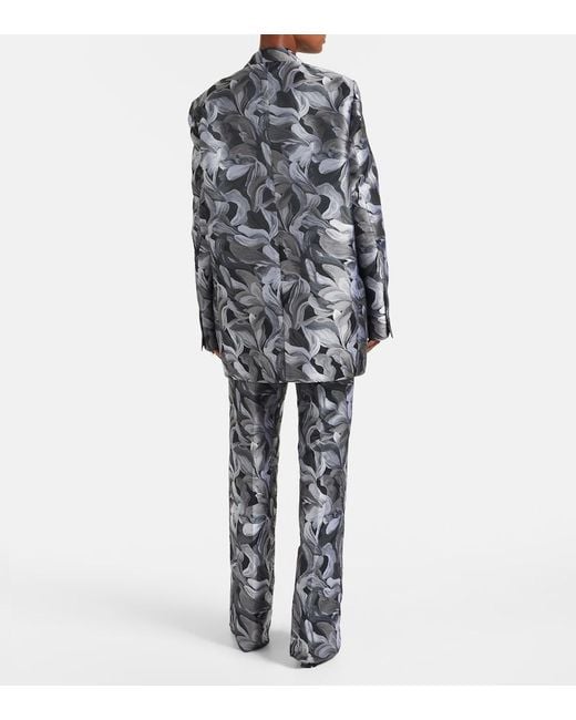 Dries Van Noten Black Double-Breasted Jacquard Blazer