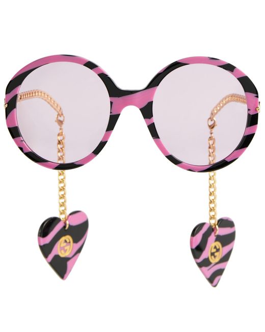 Gucci Velvet Zebraprint Round Sunglasses in PinkGoldPink (Pink) Lyst