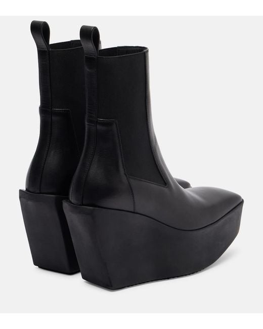Rick Owens Black Beatle Leather Platform Ankle Boots