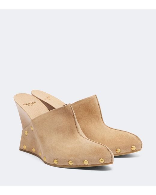 Balmain Natural Suede Wedge Clogs
