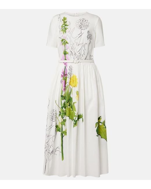 Oscar de la Renta White Foxglove Cotton-Blend Poplin Midi Dress