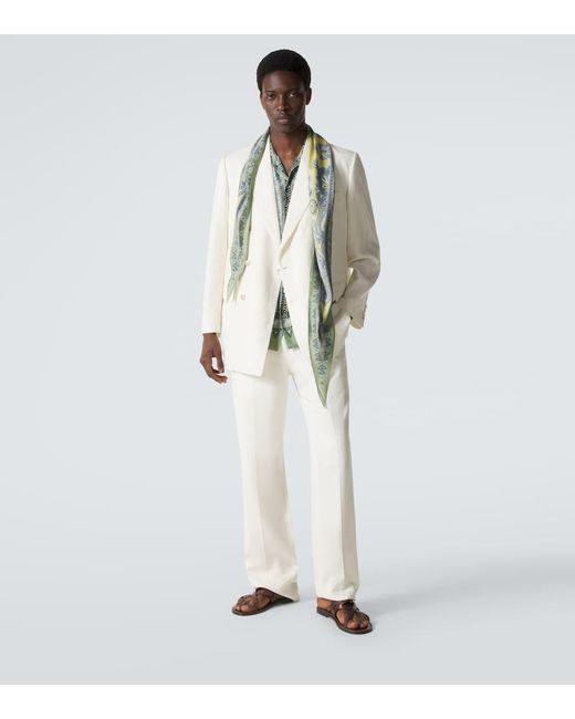 Etro Green Printed Silk Scarf for men