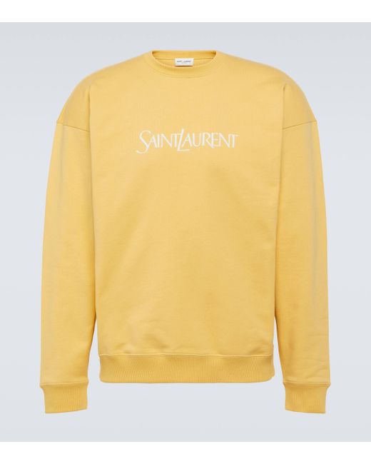 Saint Laurent Yellow Logo-embroidered Cotton-jersey Sweatshirt for men