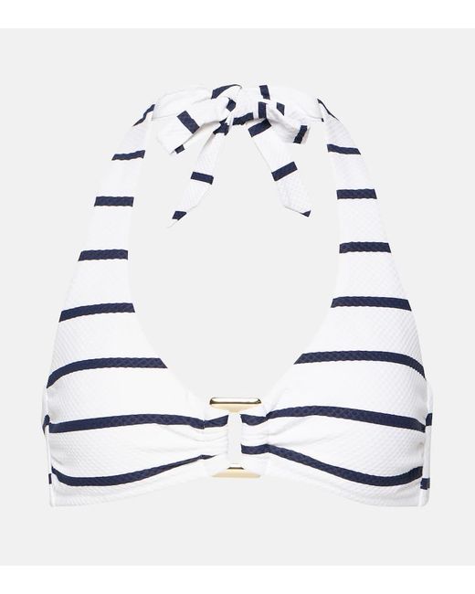 Heidi Klein White Striped Halterneck Bikini Top