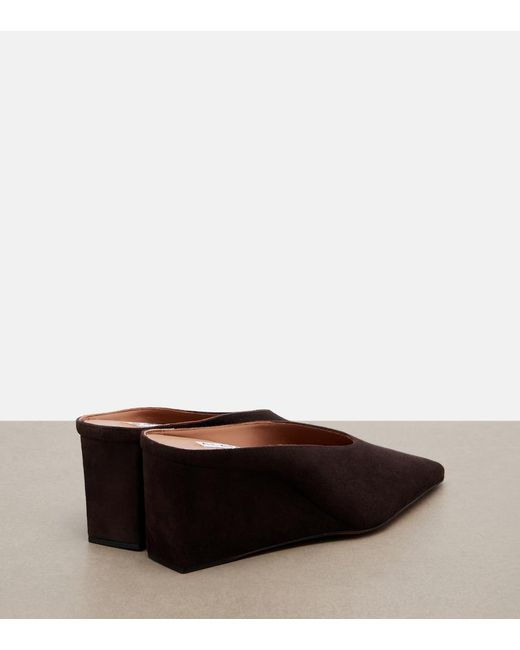 Alaïa Brown Cube Suede Wedge Mules