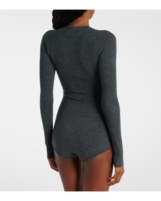 Self-Portrait Blue Ribbed-Knit Wool Bodysuit