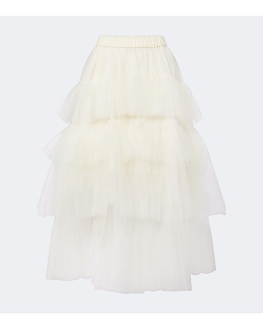 Simone Rocha White Ruffled Tulle Midi Skirt