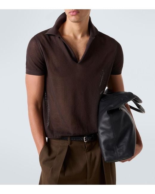 Tom Ford Brown Semi-Sheer Cotton And Silk Polo Shirt for men