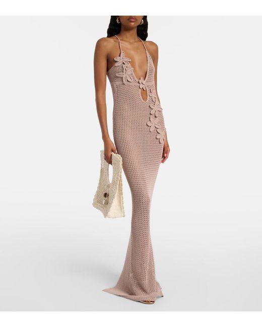 Bananhot Pink Hilsa Open-Knit Lame Maxi Dress