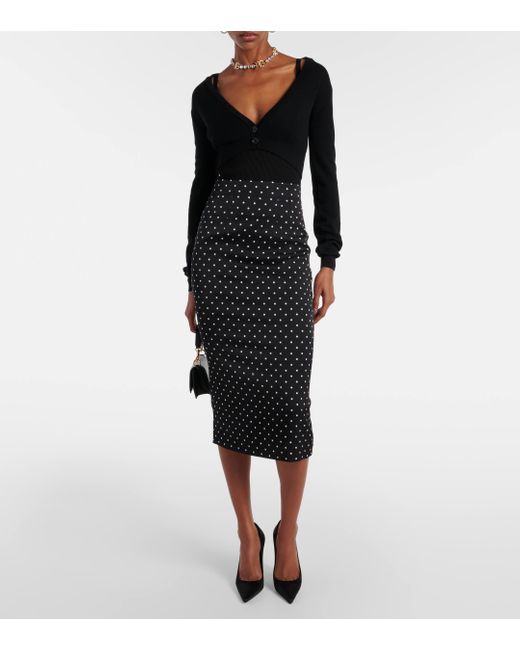 Dolce & Gabbana Black Polka-dot Silk-blend Charmeuse Pencil Skirt
