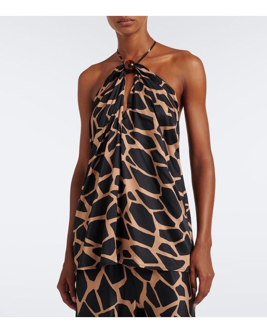 Faithfull The Brand Black Animal-Print Halterneck Satin Top
