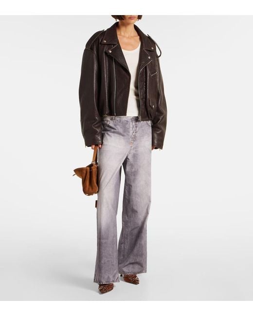 Mach & Mach Brown Crystal Net 65 Leather-Trimmed Mules
