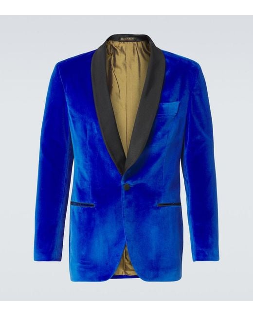 Rubinacci Blue Cotton Velvet Blazer for men