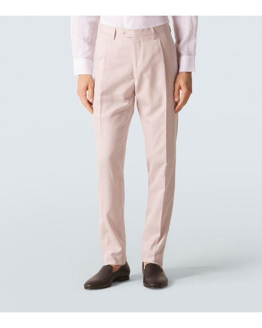 Lardini Pink Wool, Silk, And Linen Suit for men