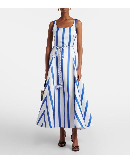 LEO LIN Blue Serafina Striped Satin Maxi Dress