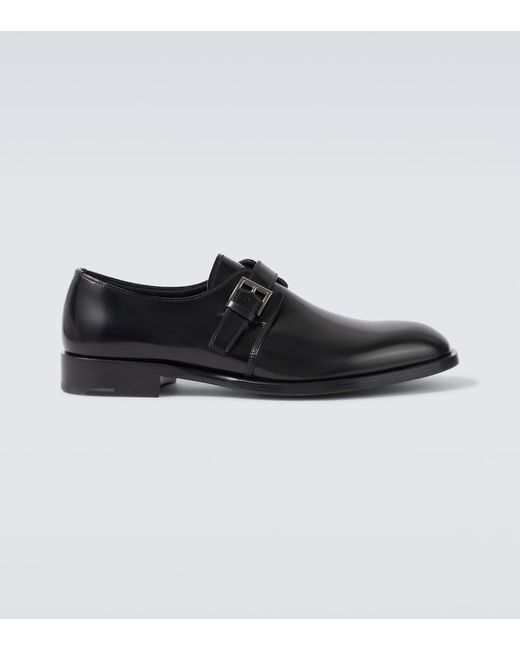 Prada Black Leather Monk Strap Shoes for men