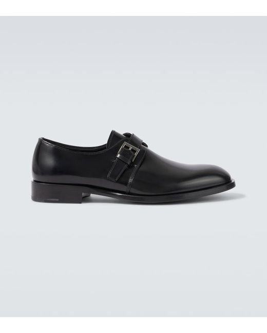Prada Black Leather Monk Strap Shoes for men