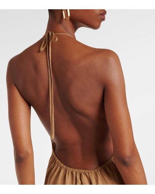 Nili Lotan Natural Lelia Halterneck Linen Maxi Dress