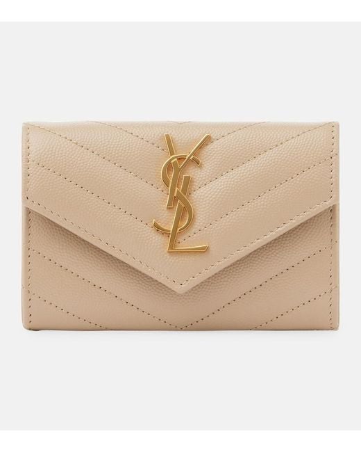 Saint Laurent Natural Monogram Small Leather Wallet