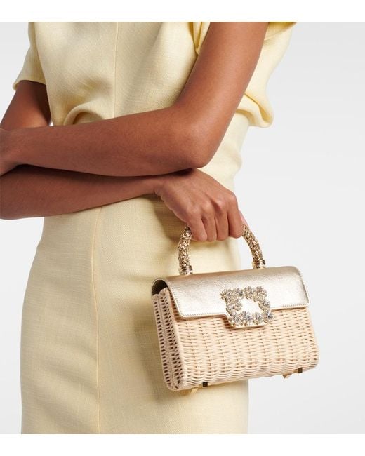 Roger Vivier Metallic Jewel Efflorescence Mini Rattan Tote Bag