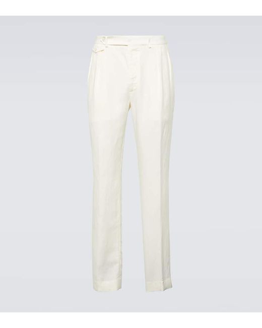 Ralph Lauren Purple Label White Silk And Linen Straight Pants for men