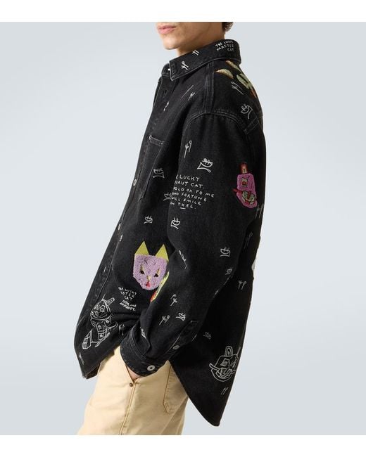 Loewe X Louis Wain Bestickte Hemdjacke Aus Denim in Black für Herren