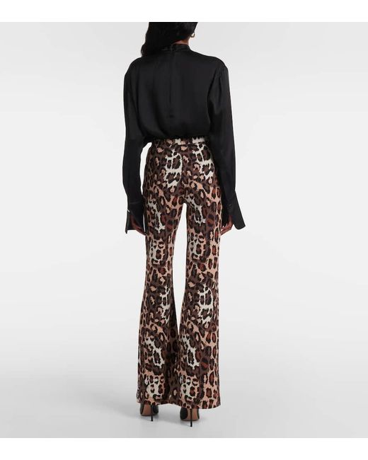 Diane von Furstenberg White Brooklyn Leopard-Print Flared Pants