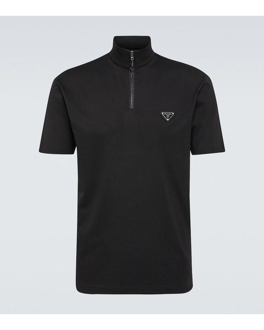 トップス prada black triangle logo polo shirt Buy Prada Black Triangle Logo Polo Shirt in Re-Nylon & Cotton For