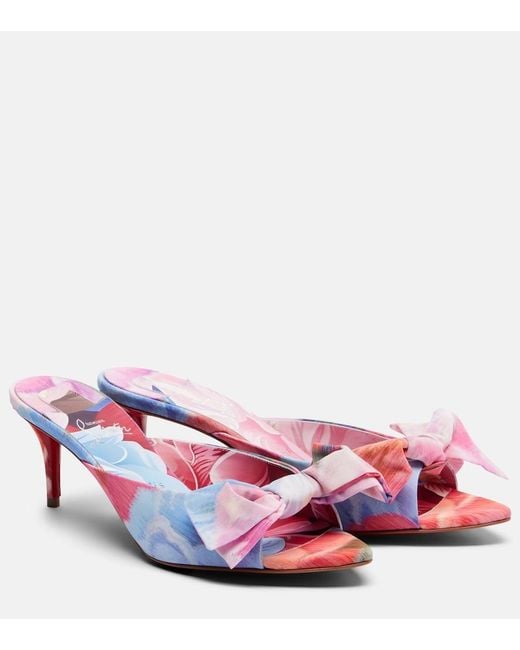 Christian Louboutin Pink Mulazee Bow-Detail Floral Chine Mules