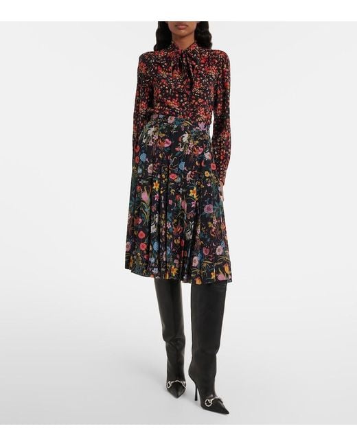 Gucci Red Bow-Detail Floral Silk Blouse