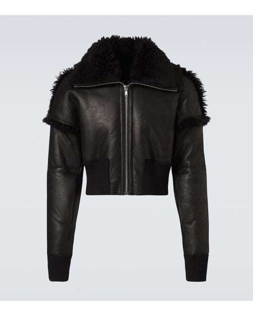 Rick Owens Black Dracucollar Shearling-Lined Leather Jacket for men