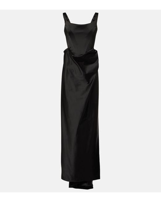 Vivienne Westwood Black Camille Draped Crepe Satin Bustier Gown