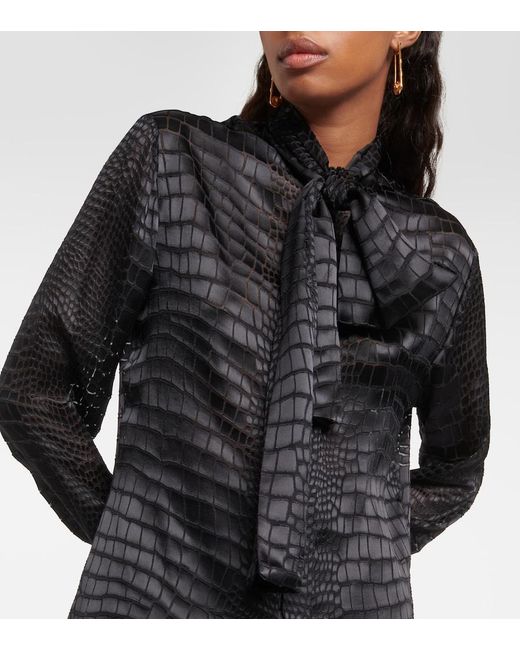 Versace Black Tie-Neck Devore Shirt