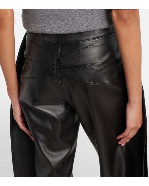 Alaïa Black High-Rise Leather Barrel-Leg Pants