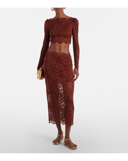 Rabanne Red Floral Lace Crop Top