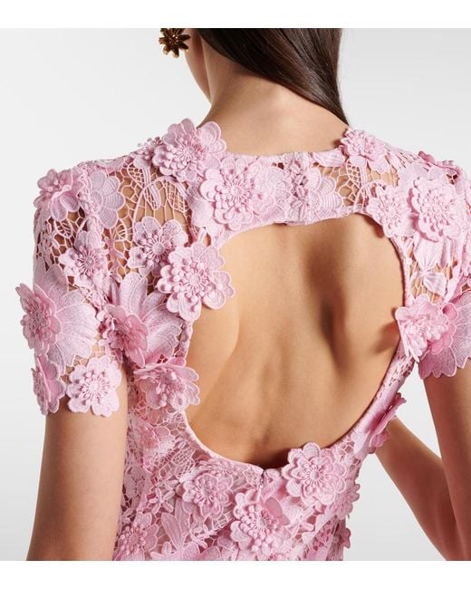 Oscar de la Renta Pink Floral Lace Midi Dress