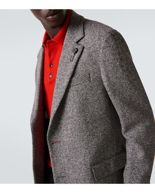 Lardini Gray Herringbone Virgin Wool Tweed Overcoat for men