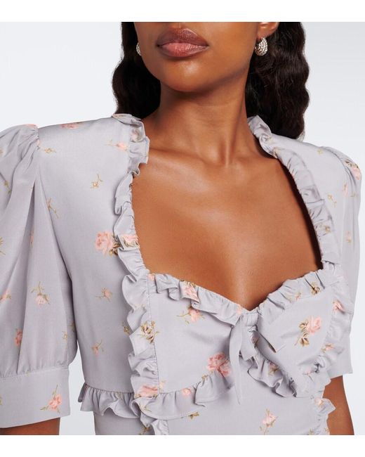 Alessandra Rich Gray Floral Silk Crepe De Chine Minidress