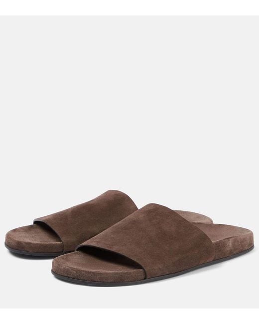 The Row Brown Hugh Suede Slides