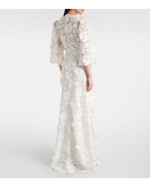 Monique Lhuillier White Bridal Floral Lace Gown