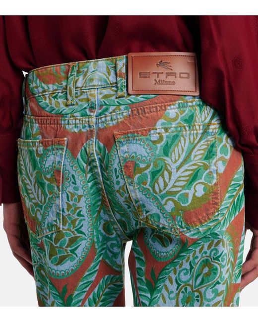 Etro Green High-Rise Wide-Leg Jeans