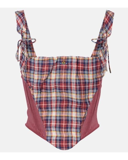 Vivienne Westwood Red Puppy Checked Linen-Blend Corset