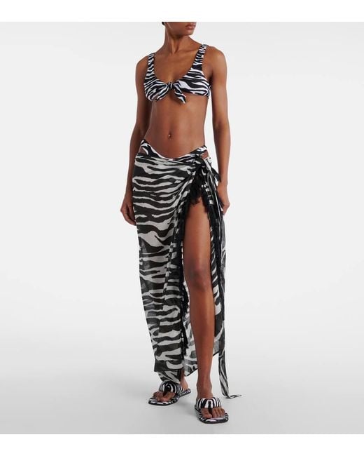 The Attico White Zebra-Print Cotton Muslin Beach Cover-Up