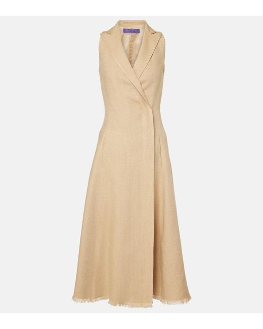 Ralph Lauren Natural Silk And Linen Midi Dress