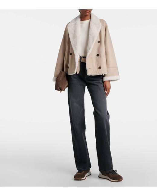 Brunello Cucinelli Natural Leather And Shearling Reversible Jacket