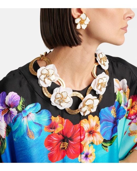 Dolce & Gabbana Metallic Embellished Floral Chain Necklace